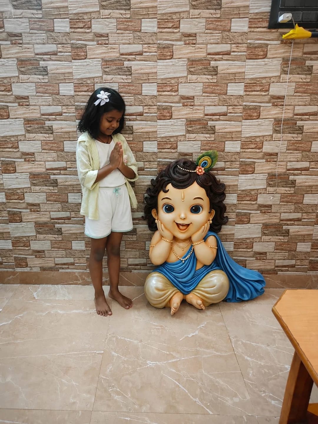 Customer photo review of Cute Little Krishna 3D Wall Mural 3x2 ft | Kids Room Artwork