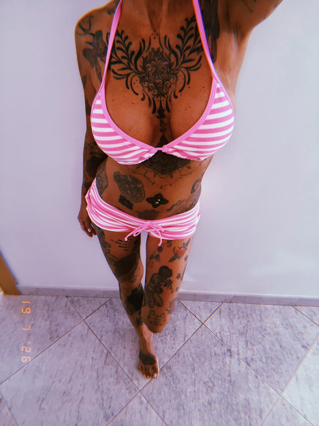 Customer photo review of Seamolly Toweling Terry Cloth Striped Contrast Binding Cheeky Boyshorts Bikini Set