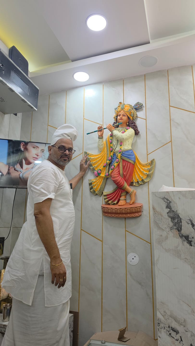 Customer photo review of Shri Krishna Wall Mural – 3.5x2.5ft | Flute-Playing Krishna for Divine Harmony | Dezin India