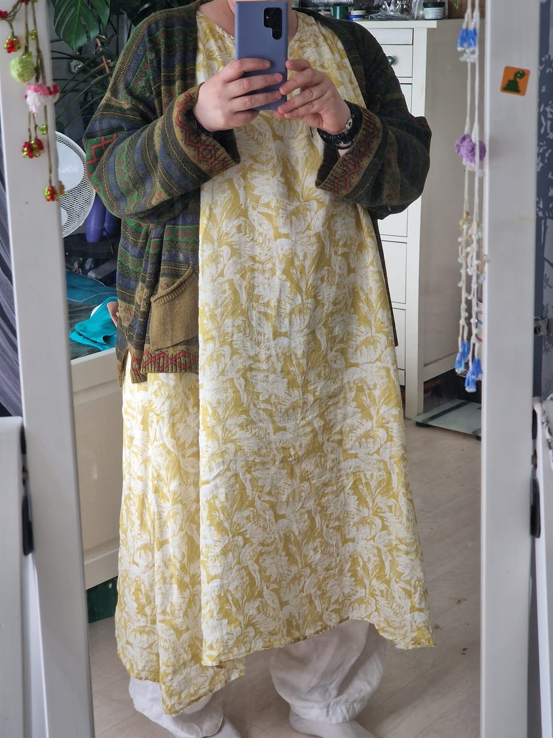 Customer photo review of Plus Size Women Summer Artsy Floral O-Neck 100%Ramie Vest Dress