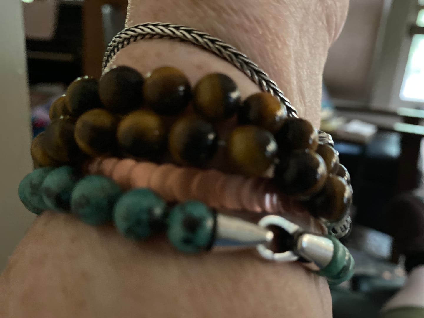 Customer photo review of Natural Jasper, Amethyst & Labradorite 108 Mala Beads Om Necklace