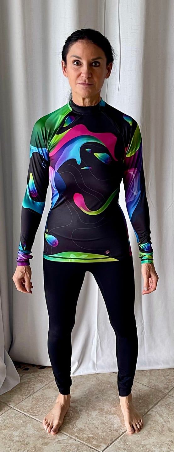 Customer photo review of Long Sleeve Rash Guard for Women UPF 50+ | Rainbow Black