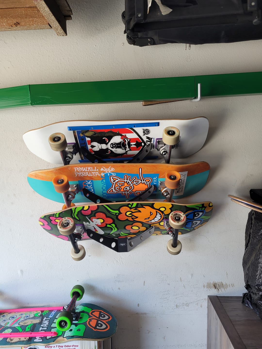 Customer photo review of Skateboard Rack for 1, 2 or 3 Skate Decks