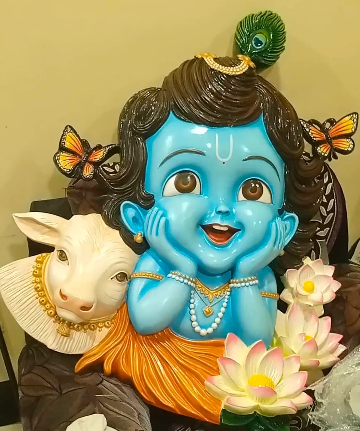 Customer photo review of Cute Bal Krishna with Calf & Lotus Wall Mural – 3ft🪷🐄