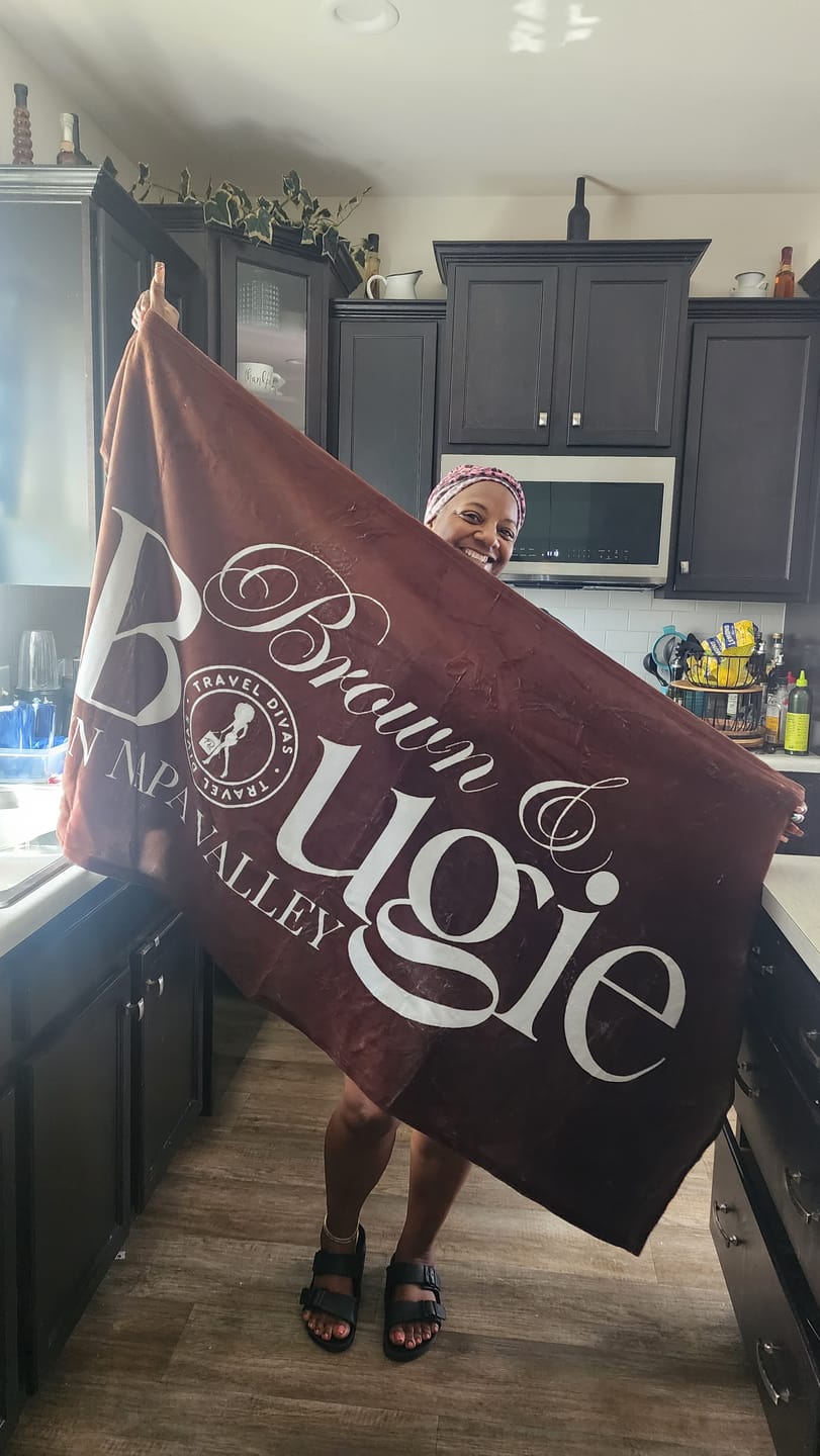 Customer photo review of Brown & Bougie Napa Valley Beach Towel - Brown