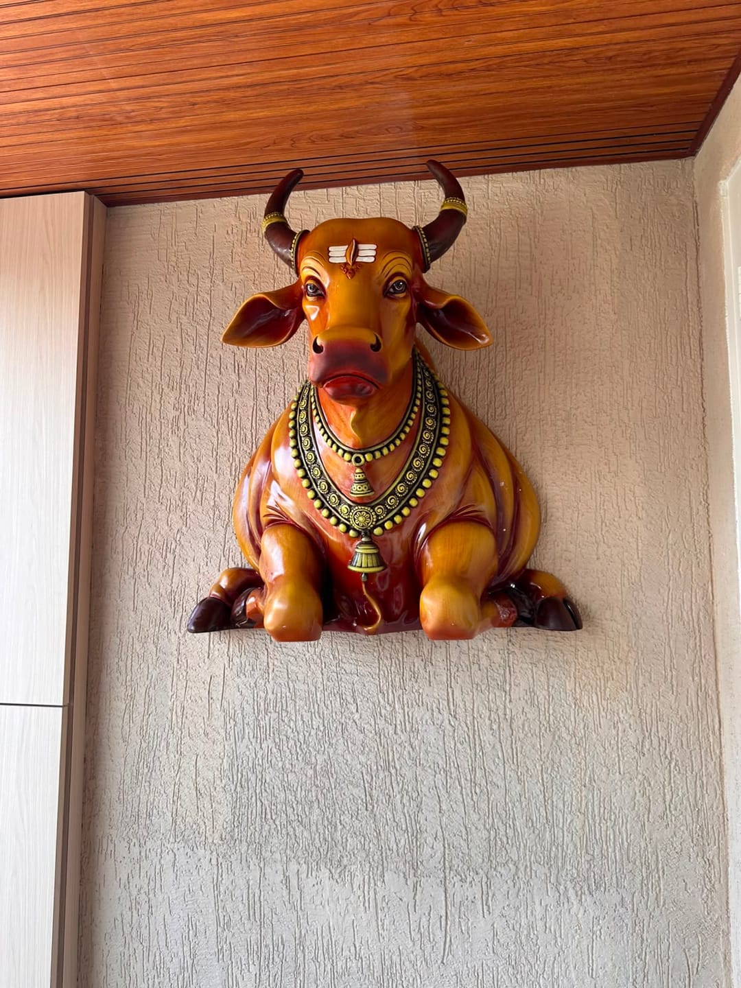Customer photo review of Divine Nandi 3x2.5ft Wall Mural | Handcrafted Spiritual Decor