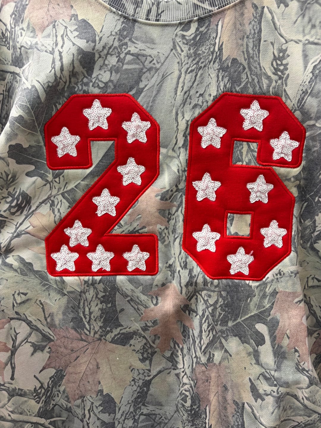 Customer photo review of Custom Sequin &Glitter Team Number & Letters Sweatshirt – Personalized  Numbers Sweatshirt | Gifts for Sports Mom
