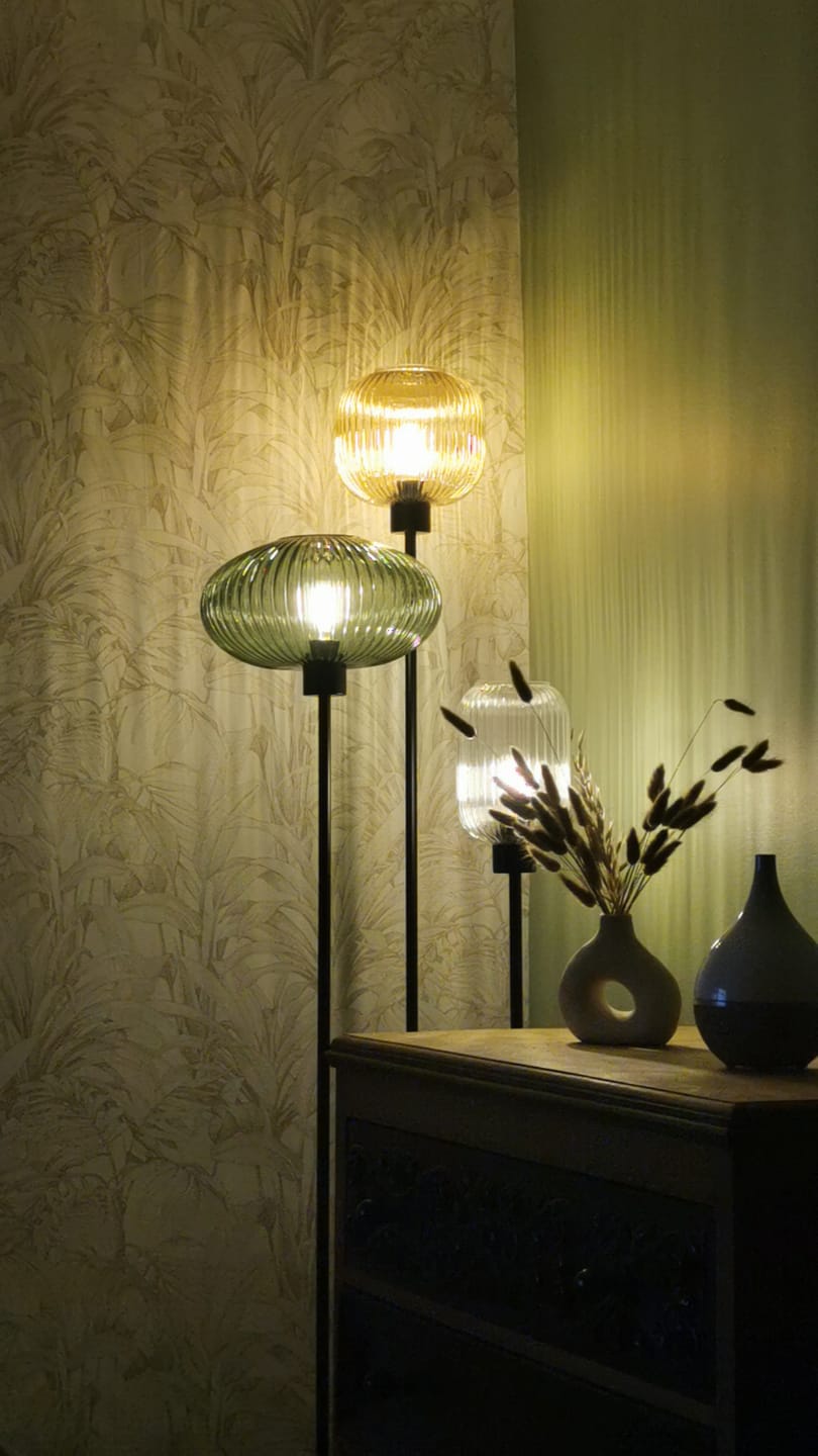 Customer photo review of Lampadaire en verre vintage CRISTALI | 3 luminaires à personnaliser