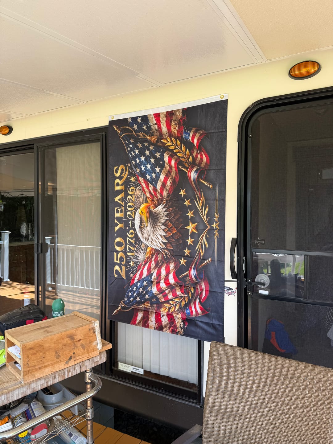 Customer photo review of The Eagle Rises: America 250th Anniversary Flag