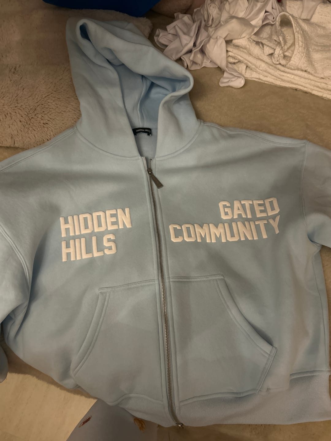 Customer photo review of GATED COMMUNITY ZIP HOODIE LIGHT BLUE