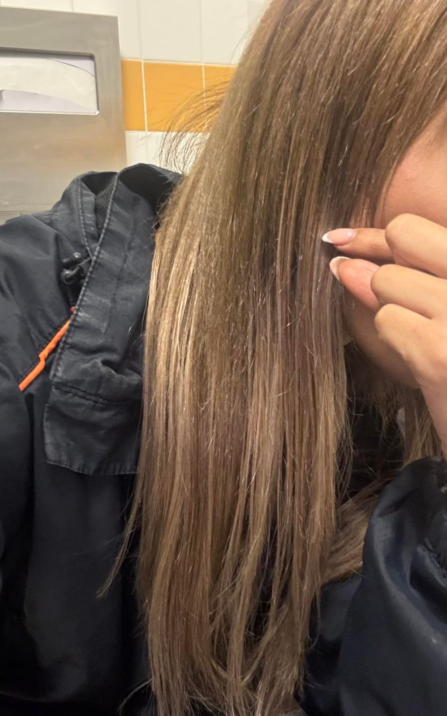 Customer photo review of 3x5 Inches Human Hair Toppers Mono Base Balayage Brown #4/27/4