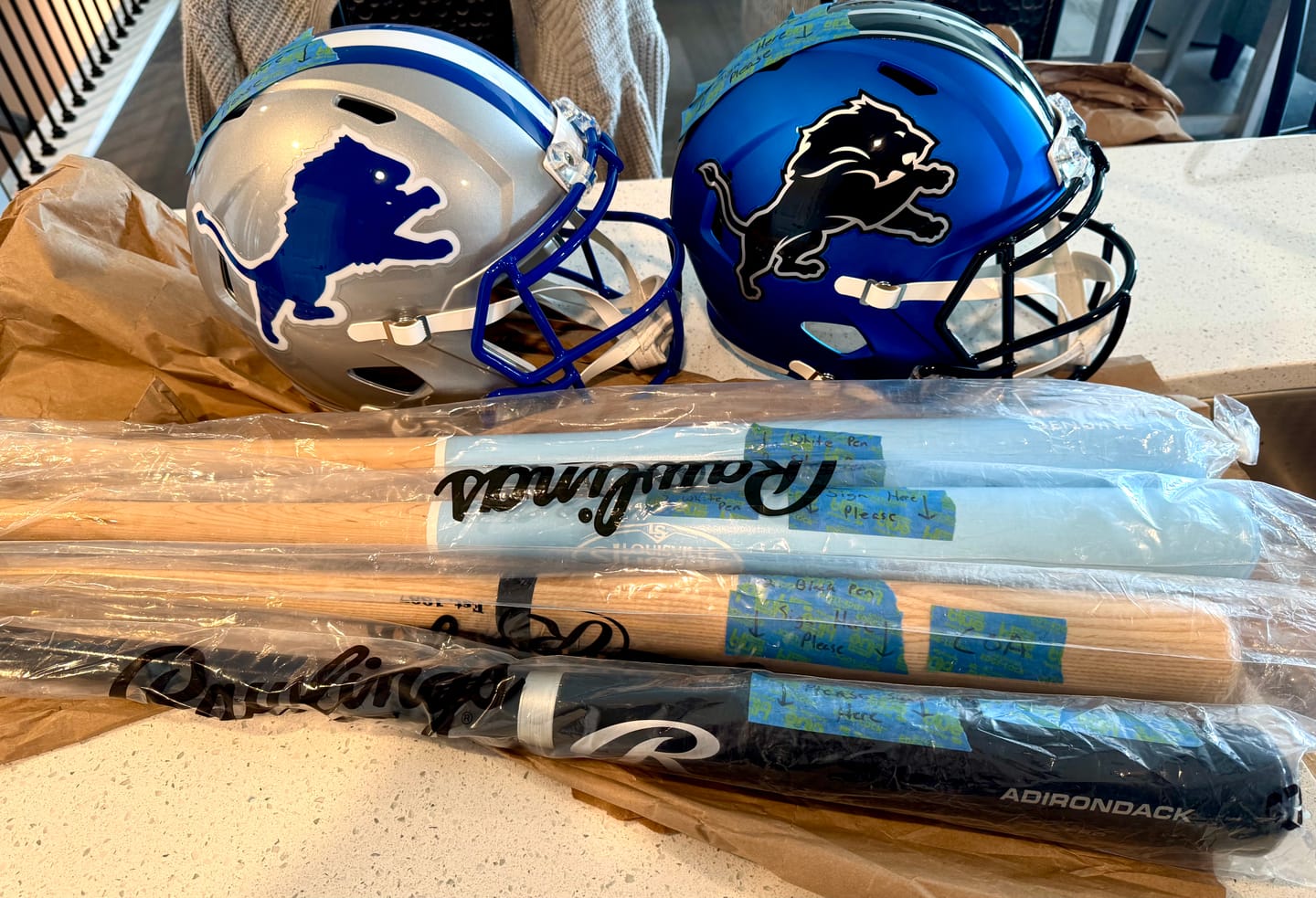 Customer photo review of Detroit Lions Riddell Speed Replica Helmet - Blue Alternate 2024