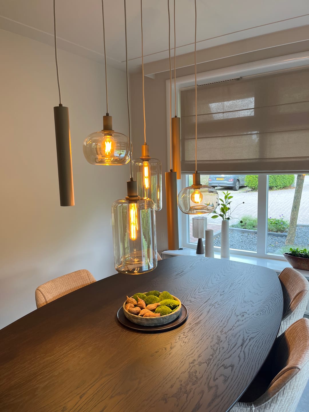 Customer photo review of Hanglamp Avelore - 7-lichts - Beige - Amberglas - Met Spots