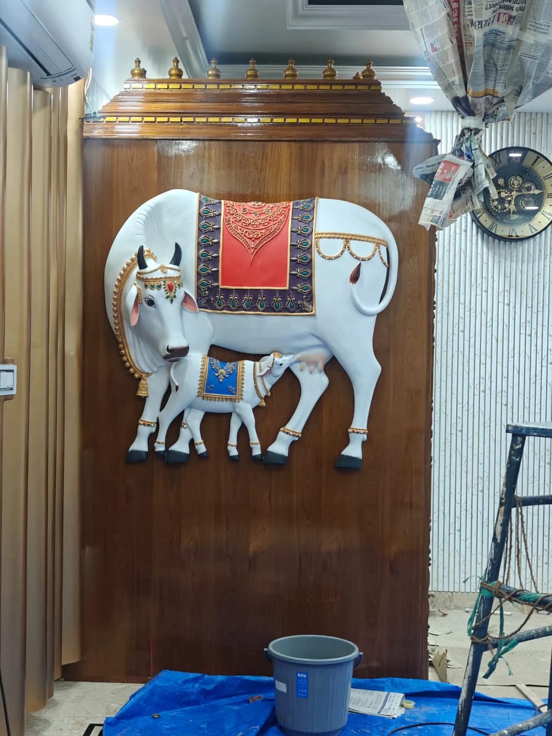 Customer photo review of Kamadhenu Cow With Calf Wall Mural – 4x4ft | Divine Symbol of Abundance | Dezin India