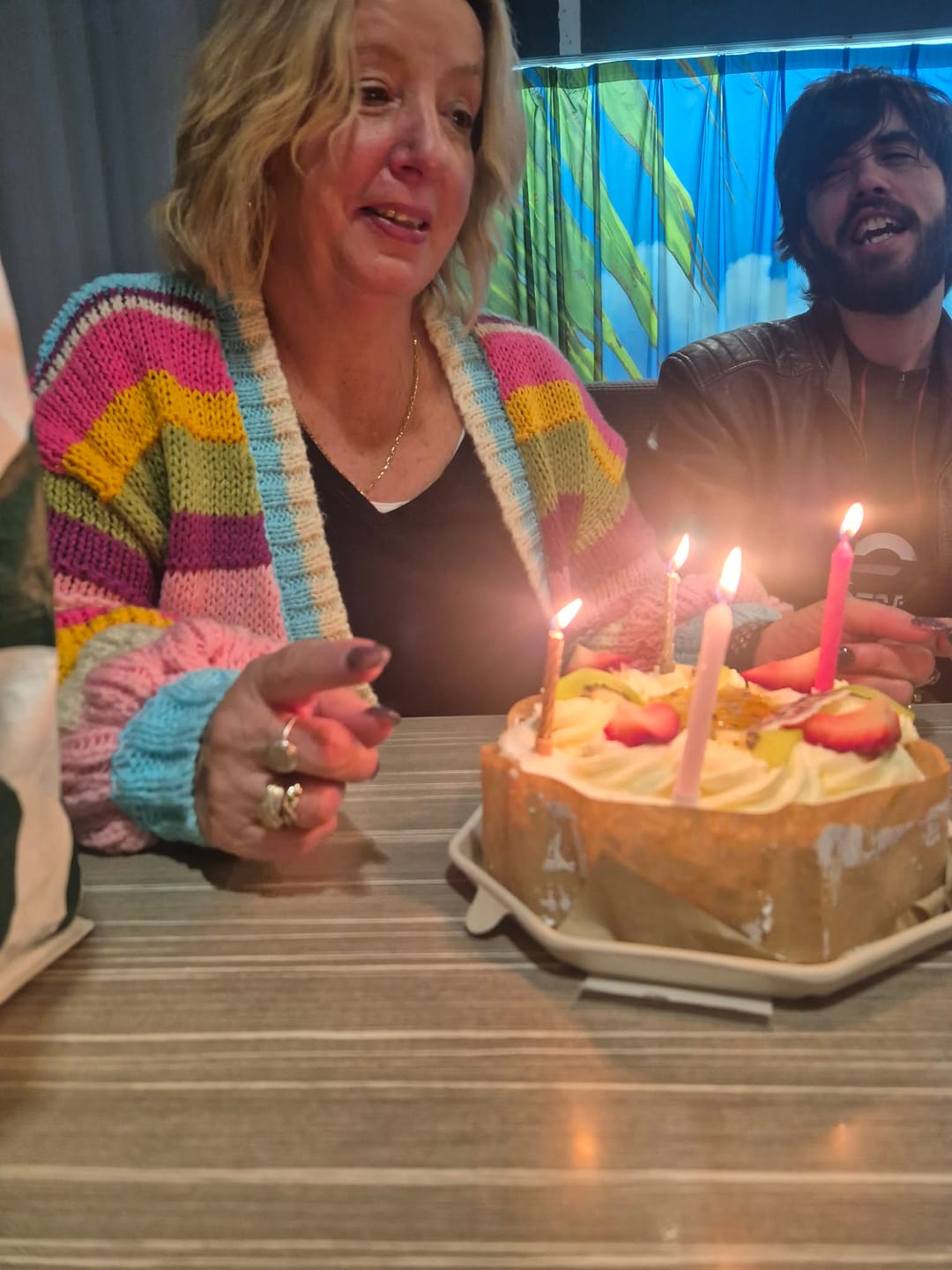 Customer photo review of Comfort Club Knit Cardigan in Aqua Multi Wool Blend