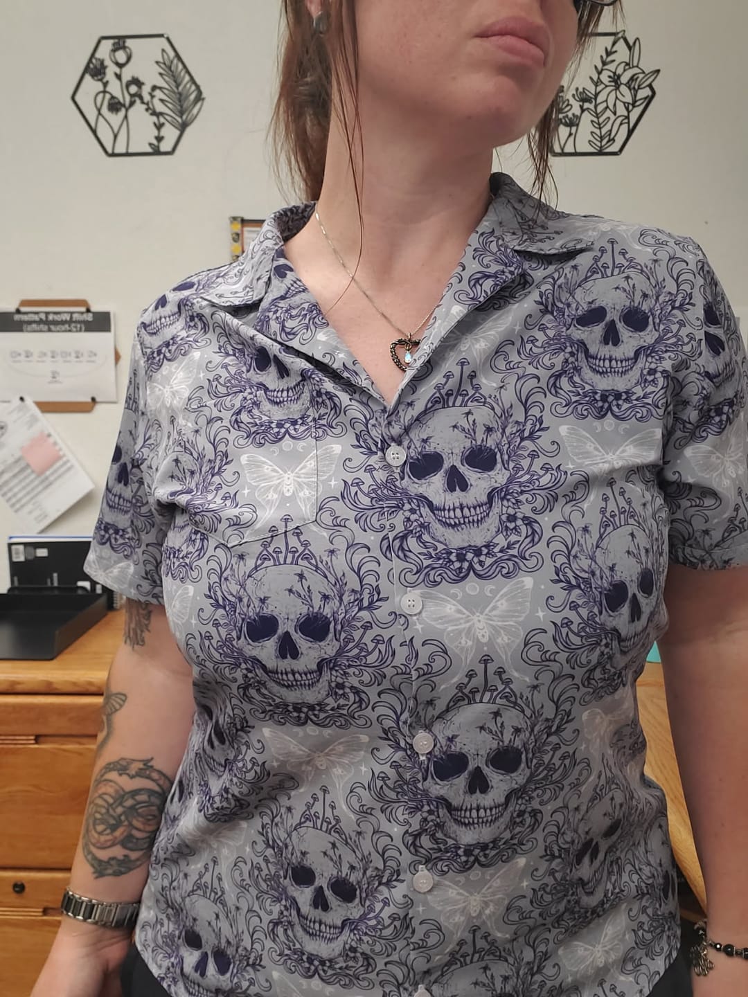 Customer photo review of Episodic Skull Lavender Curvy Button Up Shirt