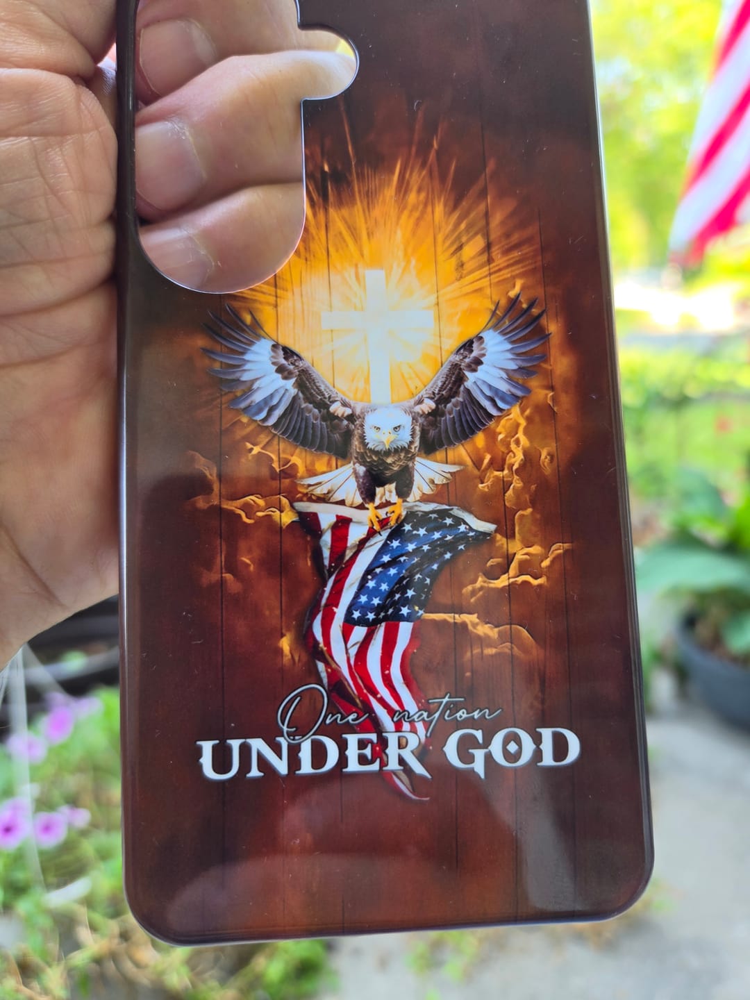 Customer photo review of One Nation Under God, Bald Eagle With American Flag, Phone Case