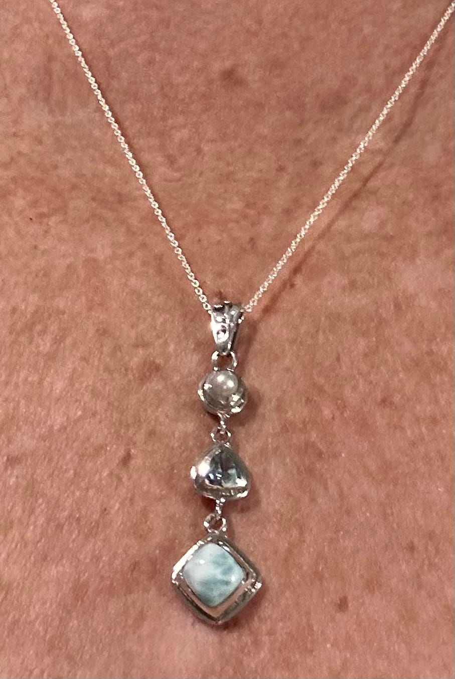 Customer photo review of Silver Larimar Necklace