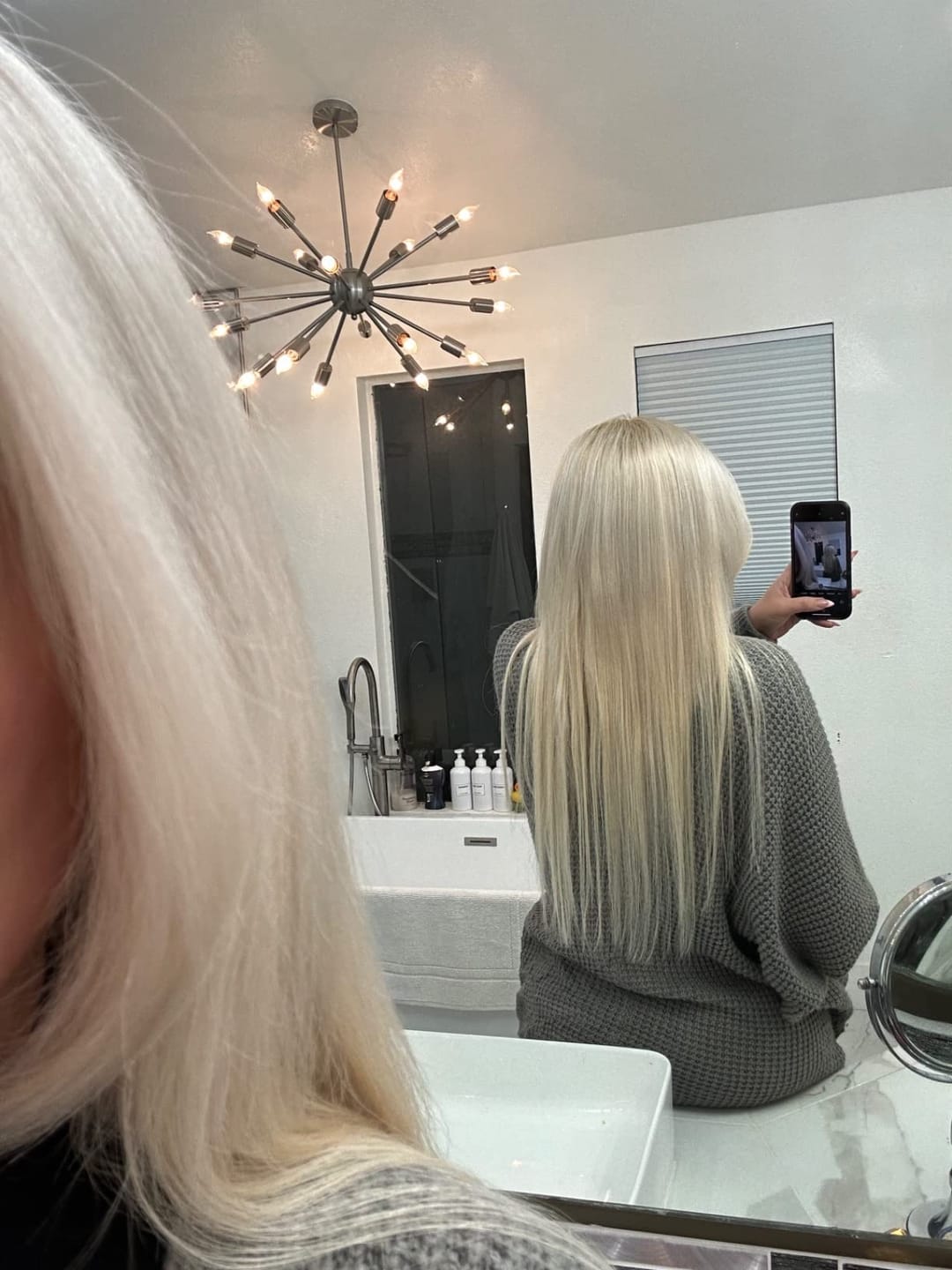 Customer photo review of 3x5 Inches Human Hair Toppers Mono Base Platinum Blonde #60