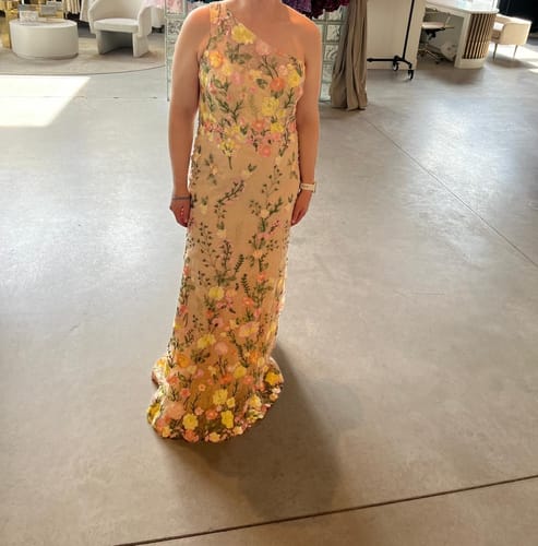 Customer photo review of Sara Floral Embroidered Gown by Mac Duggal - RENTAL