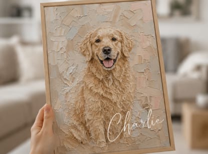 Customer photo review of Personalized Modern Painting Texture Style Pet Photo Canvas Prints with Name Warm Minimalist Home Decor Ship from USA Birthday Gift for Pet Lovers