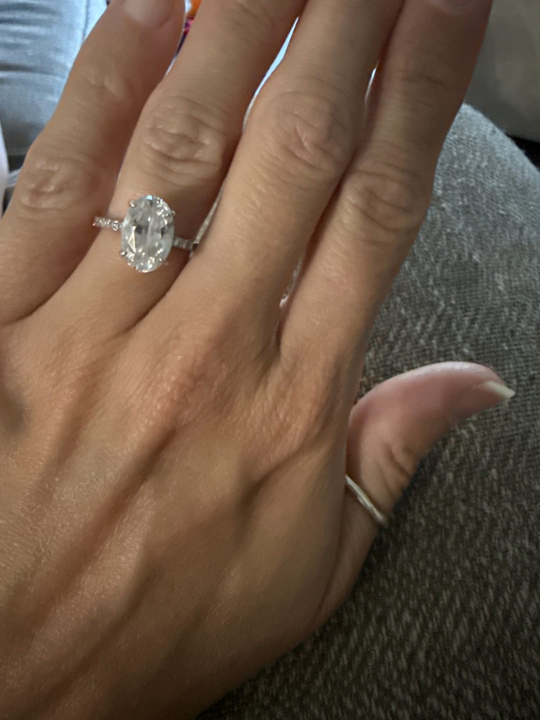 Customer photo review of S925 4.0Ct Oval Cut Classic Hidden Halo Pavé Engagement Ring Promise Ring