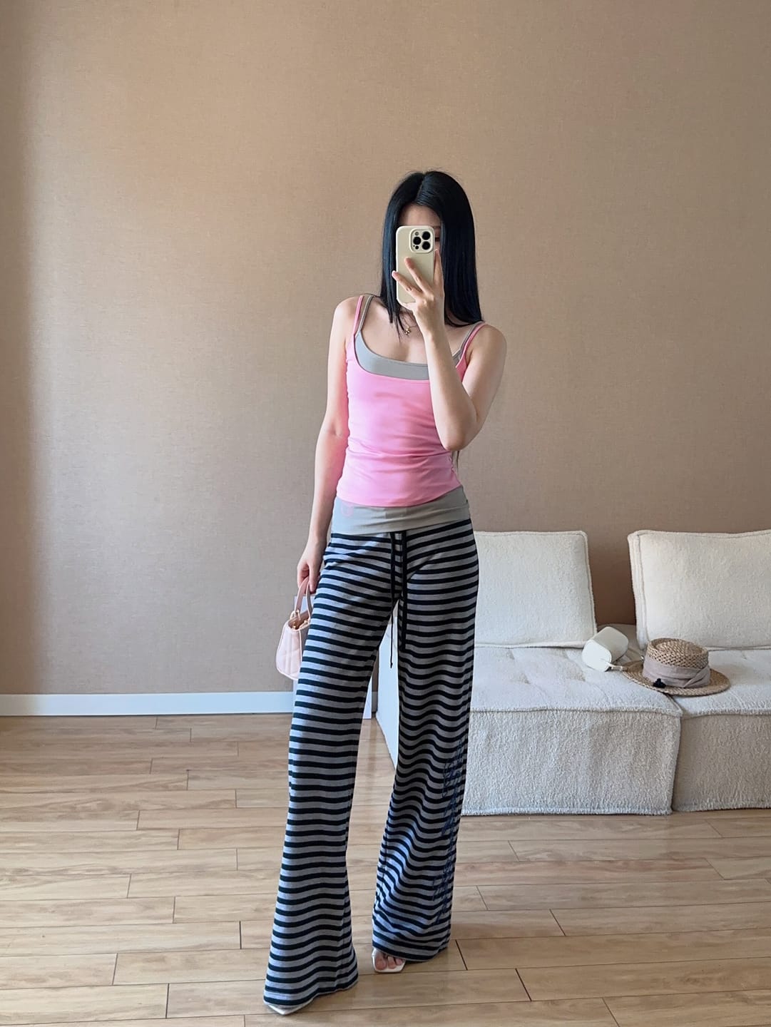 Customer photo review of IAMXIAA Layered Camisole & Striped Wide-Leg Pants Set