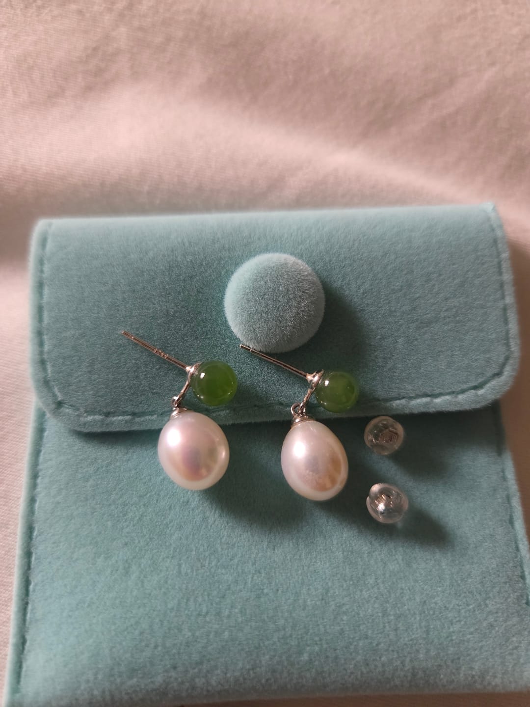 Customer photo review of FERN - Jade & Pearl Stud Earrings