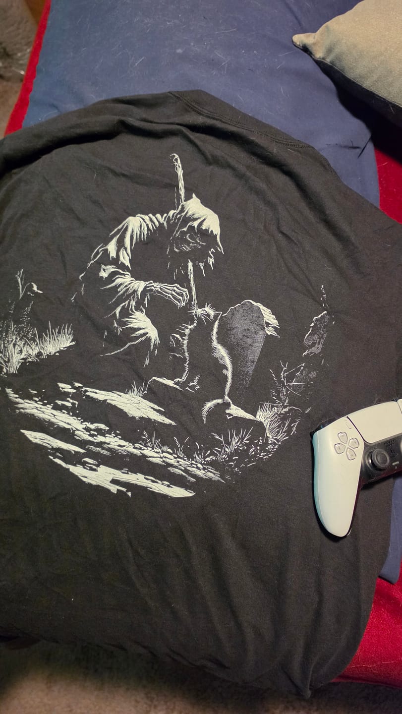 Customer photo review of The Reaper and the Cat Haus Special T-Shirt
