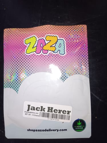 Customer's colorful ZAZA brand pouch for the 'Jack Herer' hemp product.