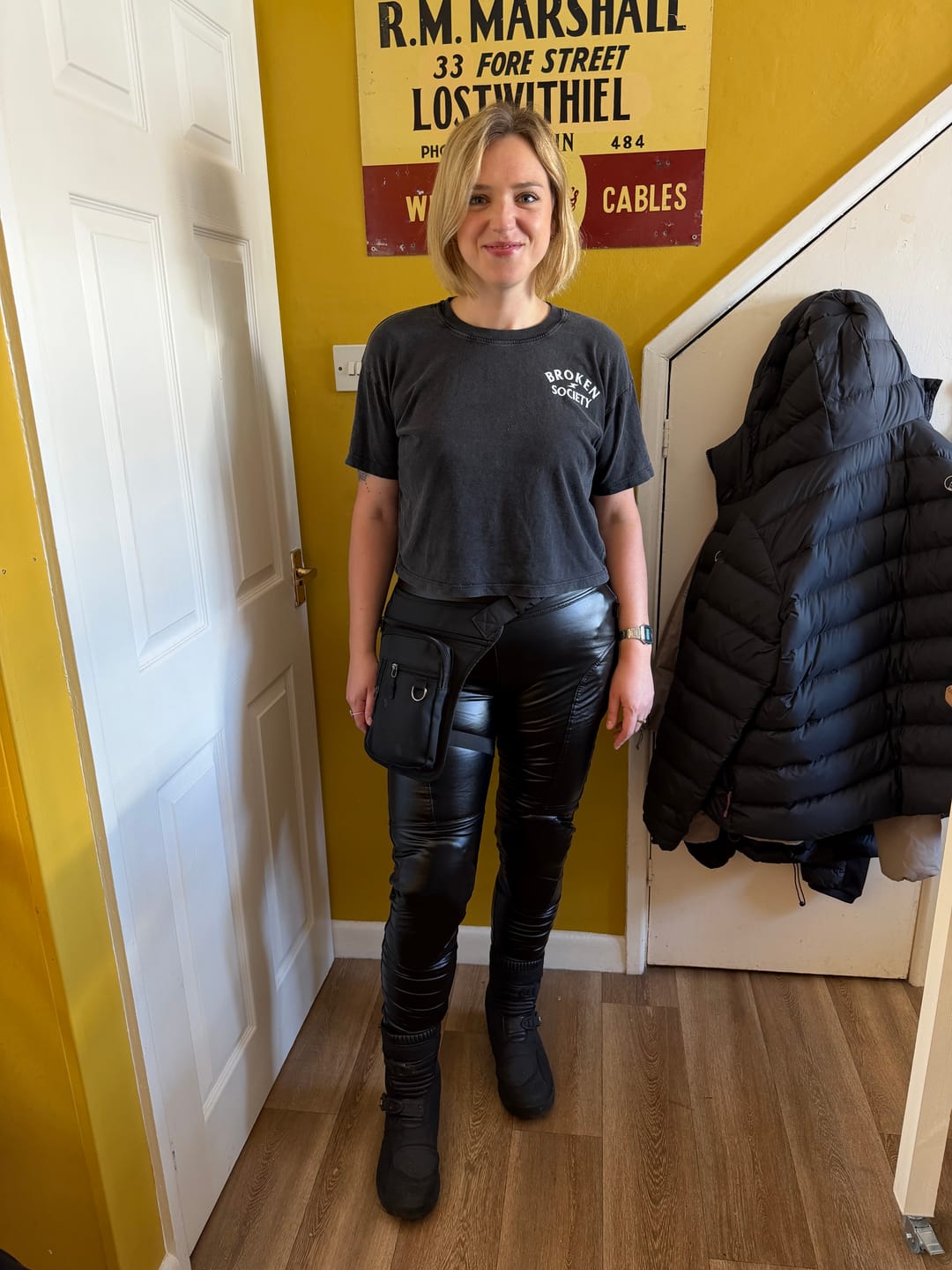 Customer photo review of Roadskin® "Freya" Ladies' AA rated Leather Look Motorcycle Leggings