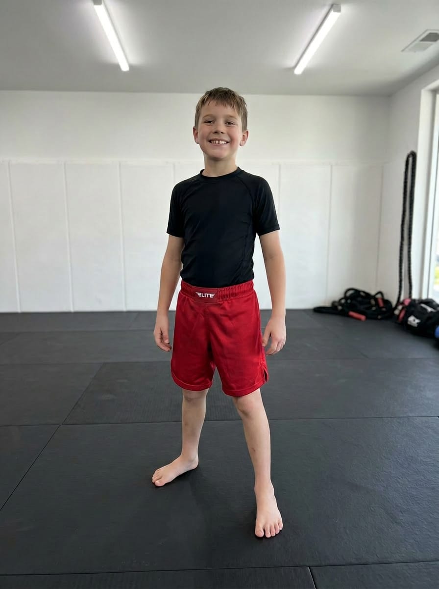 Customer photo review of Black Jack Red No-Gi Kids BJJ Shorts