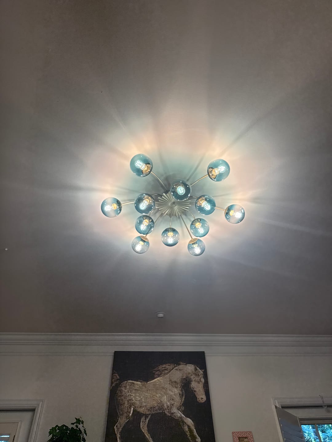 Customer photo review of Glam Bloom 12-Light Blue Glass Bubble Semi Flush Chandelier