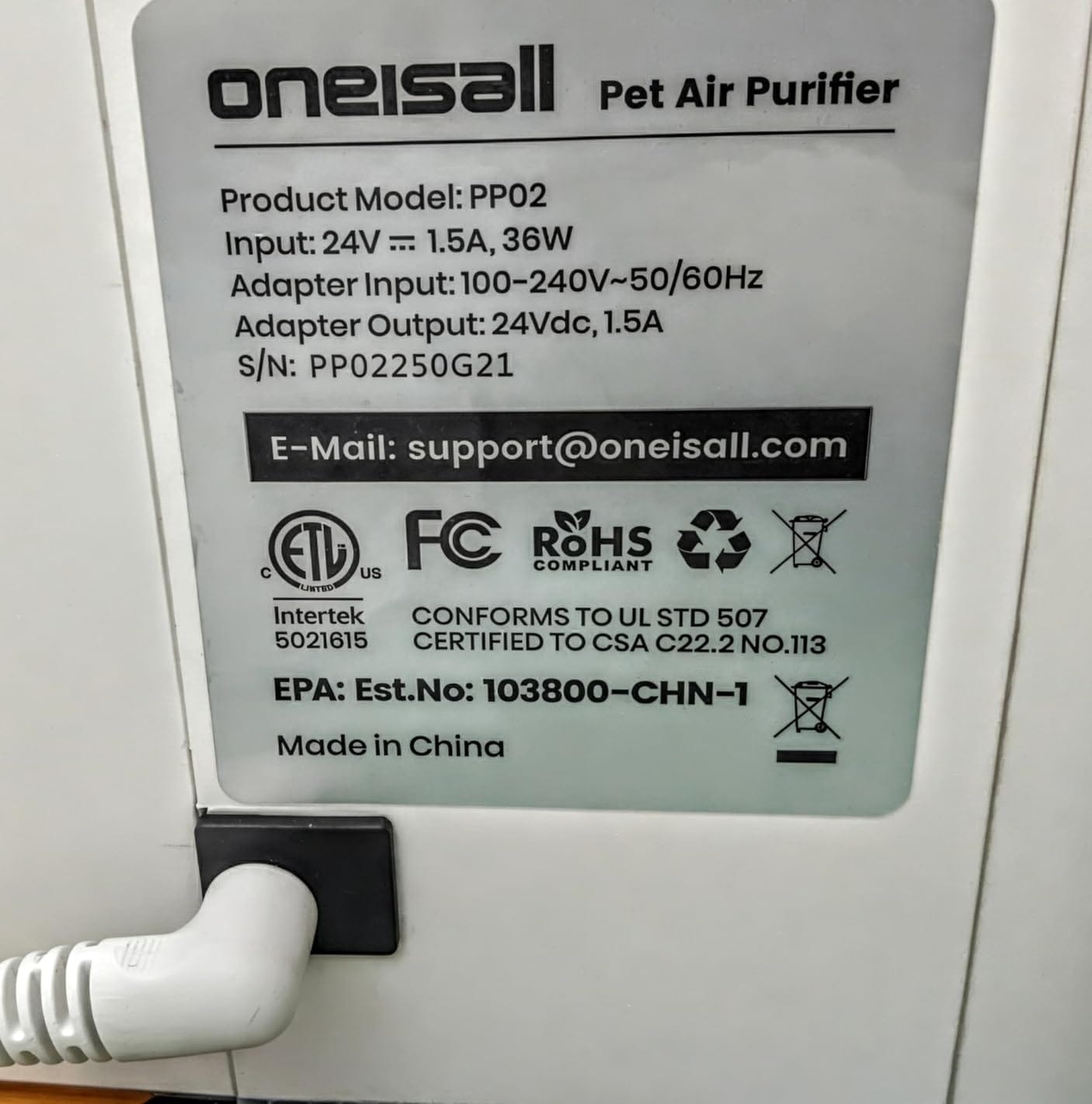 Customer photo review of Oneisall Luftreiniger für Haushalte mit Haustieren – beidseitiger Lufteinlass