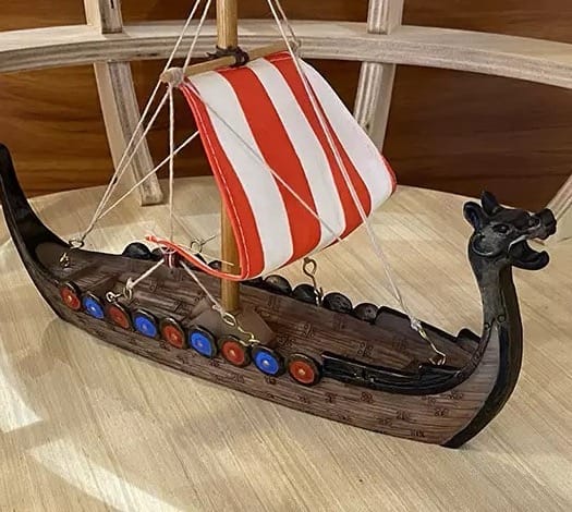 Customer photo review of Viking Longship Resin Ship Model – Drakkar Dragon Prow & Striped Sail