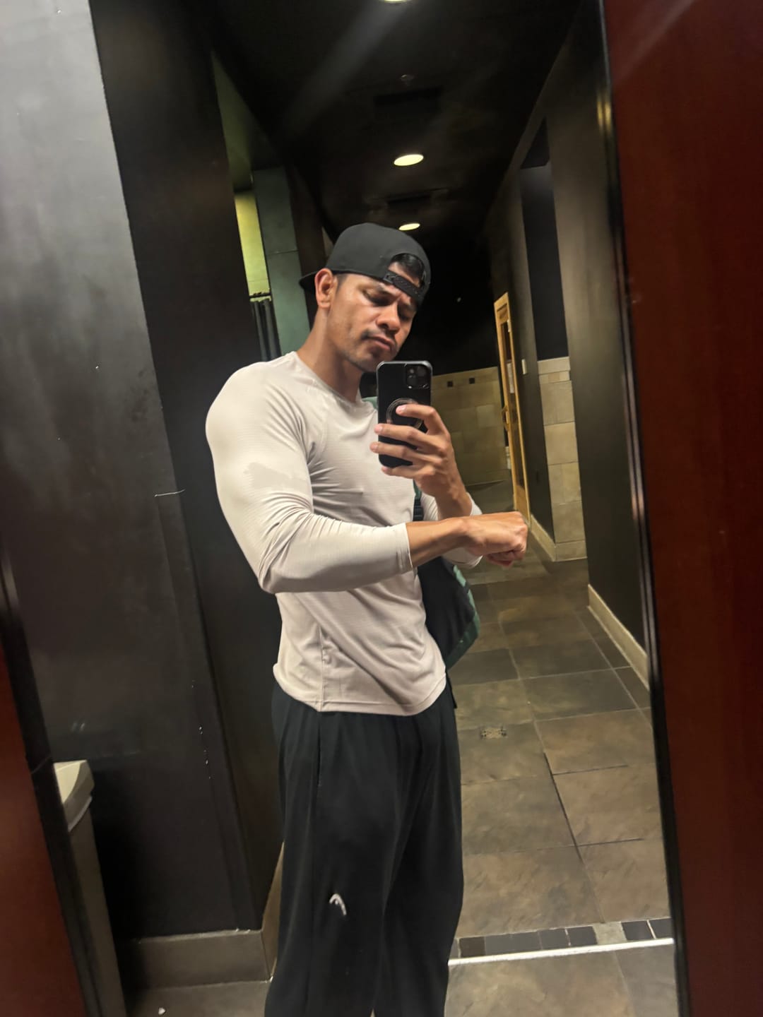 Customer photo review of Essentials Long Sleeve Athletic Fitted Tee