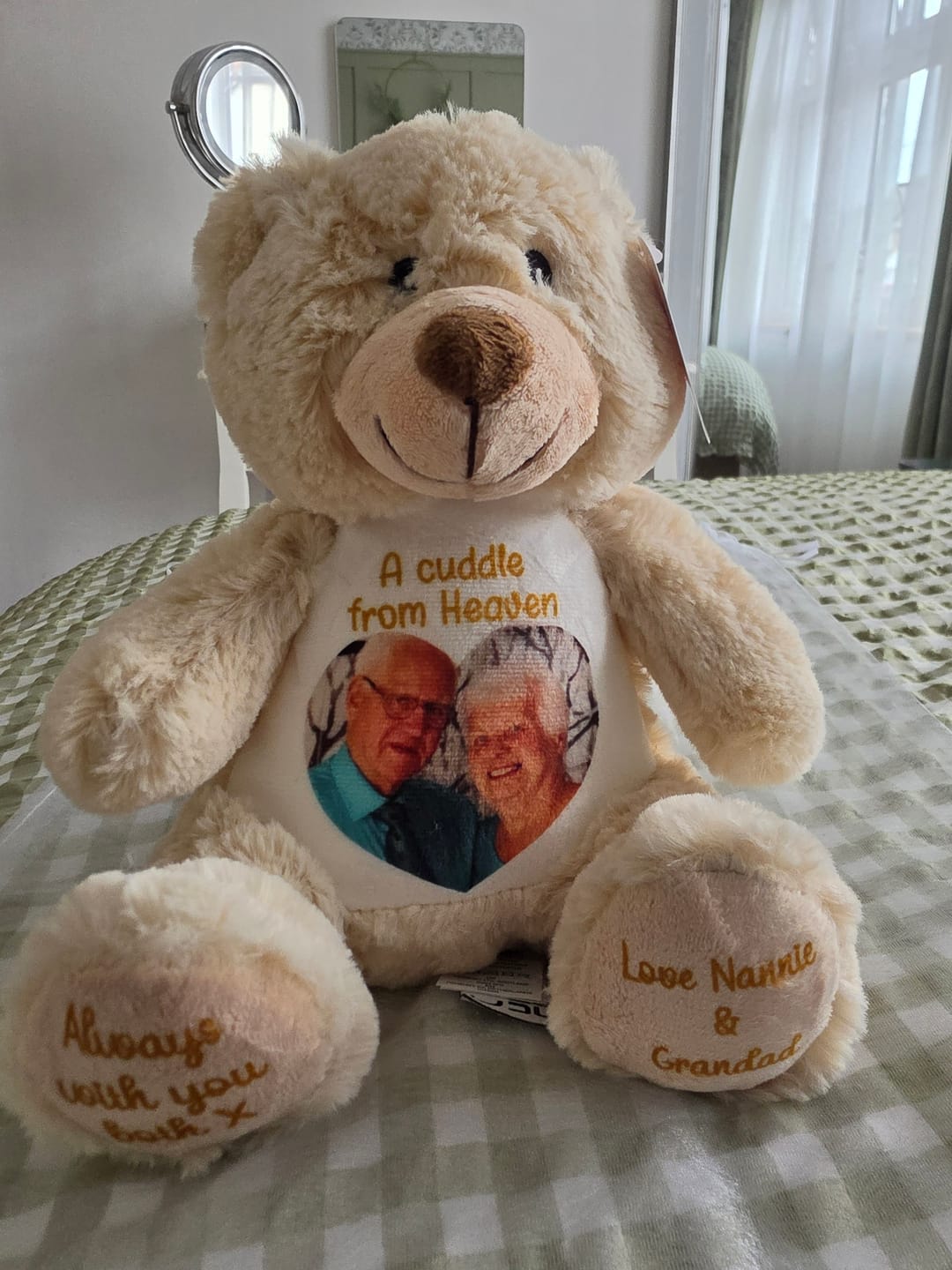 Customer photo review of A Cuddle from Heaven Personalised Photo Teddy Bear