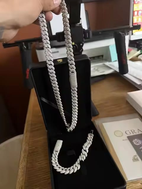 Customer photo review of 3-Row 13MM 15MM 18MM Moissanite Miami Cuban Link Chain 14K Gold