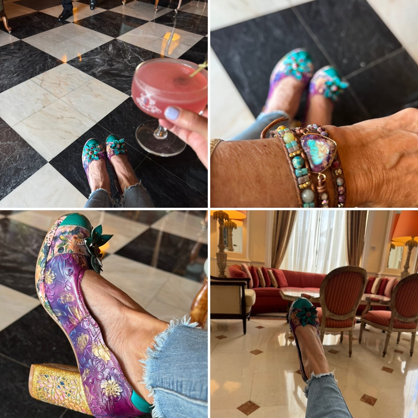 Customer photo review of Multicolor Floral Chunky Heel Pumps