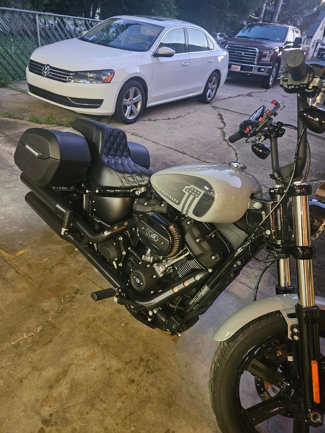 Customer photo review of Iron Born Diamond Stitch 2-Up Seat for Harley Softail Street Bob FXBB/S
