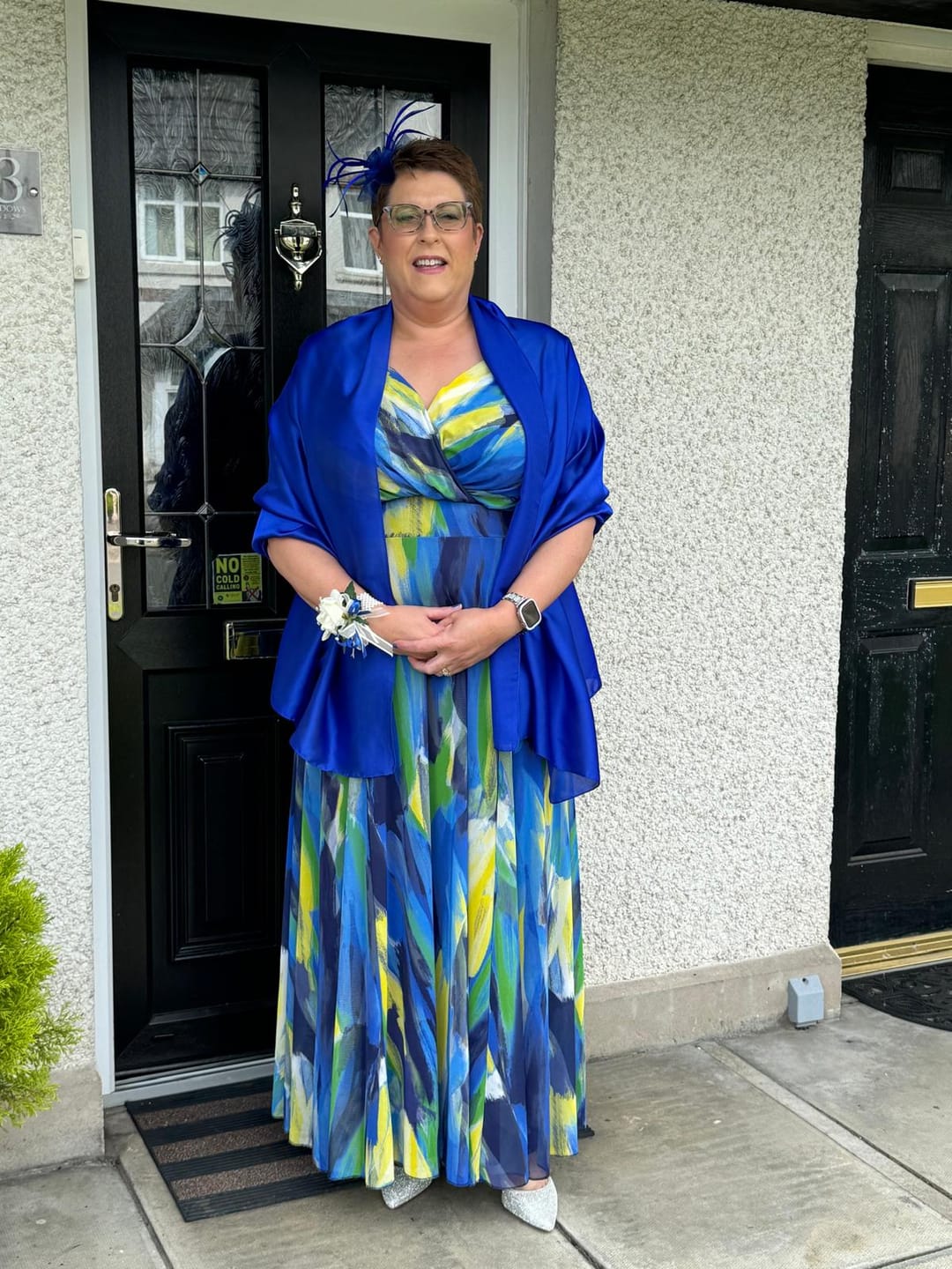 Customer photo review of Petite Isabelle Winter Pink Print Float Sleeve Maxi Dress