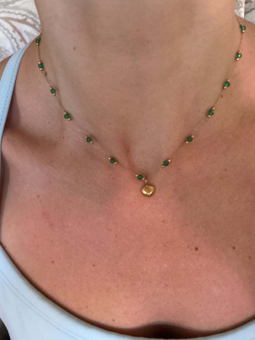 Customer photo review of Nerissa Gold Shell & Green Bead Necklace
