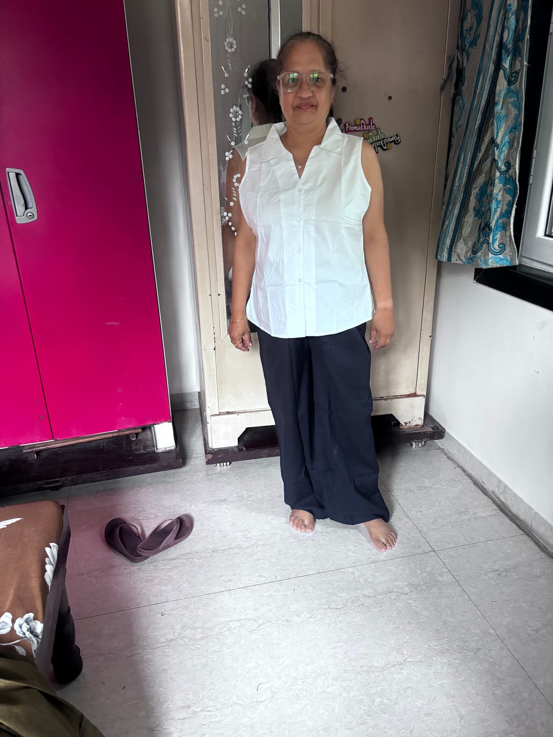 Customer photo review of Women White Better Cotton Sleeveless Shirt