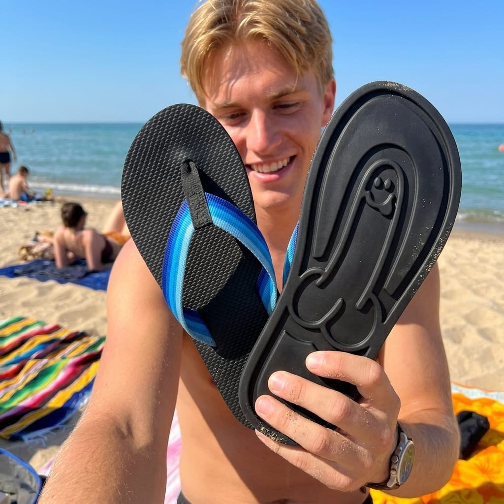 Customer photo review of Hidden Print Beach Flops
