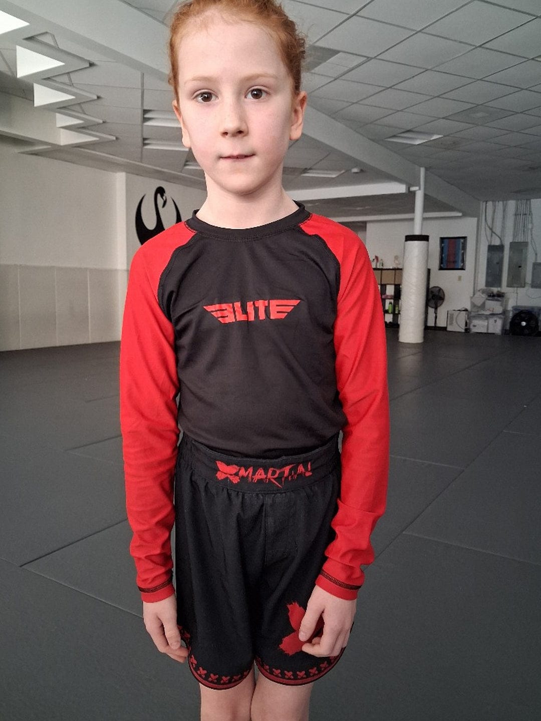 Customer photo review of Standard Red Long Sleeve No-Gi Kids BJJ Rash Guard