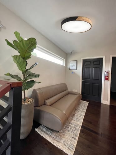 Customer photo review of WOOD BAND CEILING LAMP — Japandi Acrylic Living Room Overhead Light