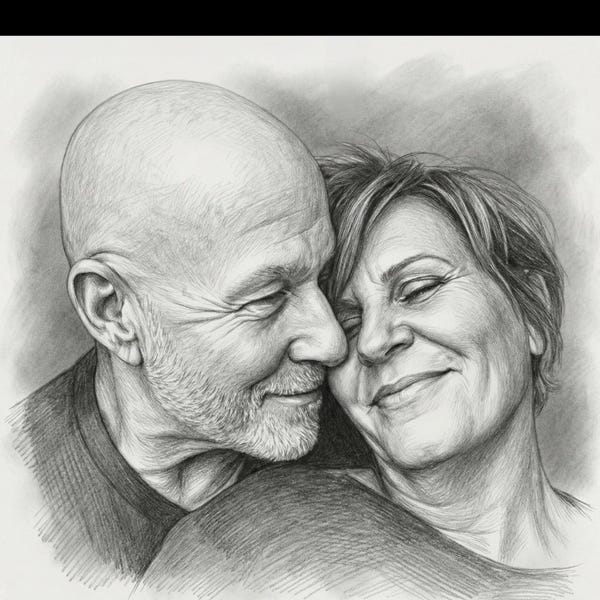Customer photo review of Custom Pencil Sketch Portrait From Photo, Great Gift for Couples, Memorial Gifts For Loss Of Loved One, Sympathy Gifts In Loving Memory Remembrance Gifts