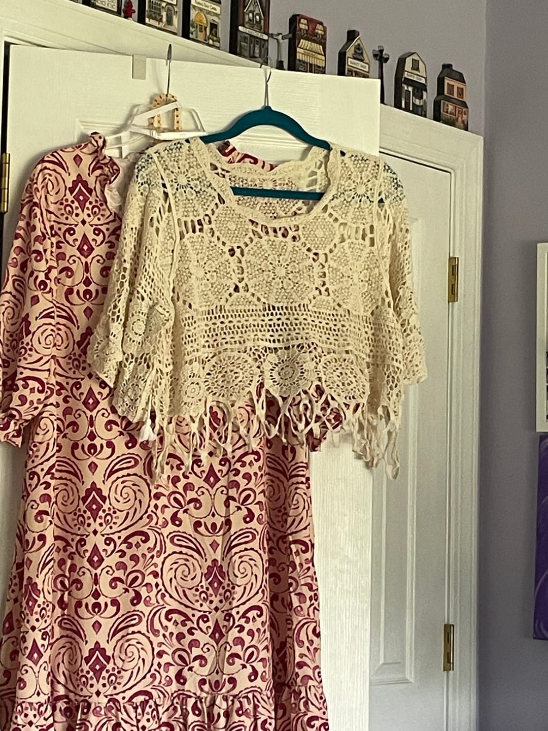 Customer photo review of Women's Plain Fringe Trim Cut Out Sheer Cover Up, Boho Scallop Trim 3/4 Sleeve Round Neck Cover Up for Beach Vacation, Ladies Spring & Fall Clothes