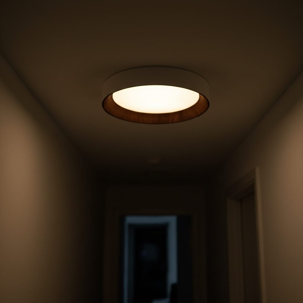Customer photo review of Minimalist Walnut Round Flush Mount Ceiling Light