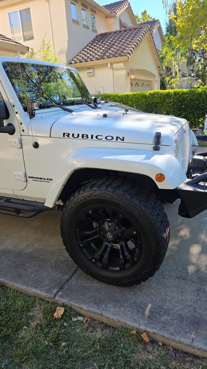 Customer photo review of Rubicon vinyl decal set fits Jeep Wrangler 2007-2016 hood